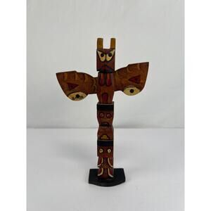 Vintage Souvenir Totem Pole with Moveable Wings Made in The Republic of China 8"